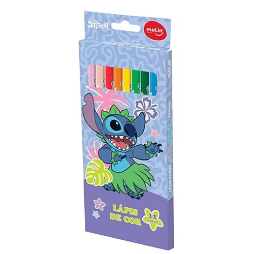 lápis de cor 12 cores stitch