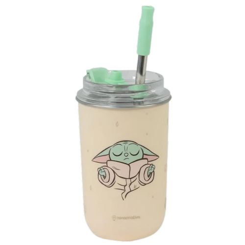 copo 300ml neo baby yoda com canudo inox