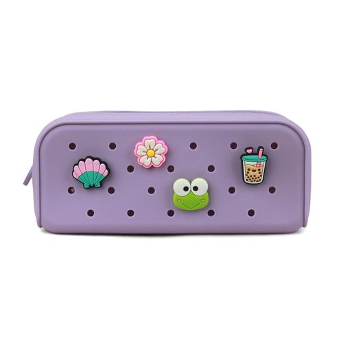 estojo simples silicone lilás com 4 pingentes