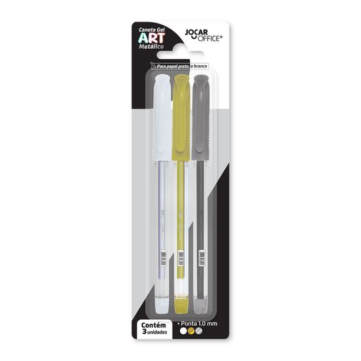 caneta gel metálico 3 unidades jocar office caneta gel metálico 3 unidades jocar office