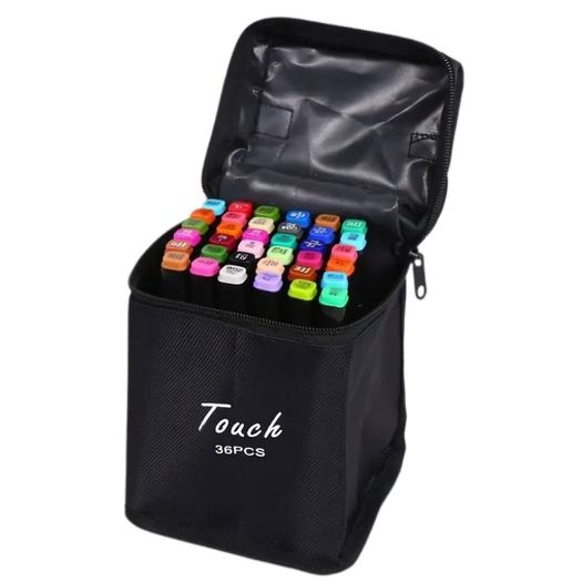 kit caneta marcador ponta dupla 36 cores com bolsa preta de tecido kit caneta marcador ponta dupla 36 cores com bolsa preta de tecido