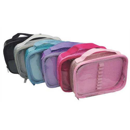 estojo box glitter transparente com divisória diversas cores