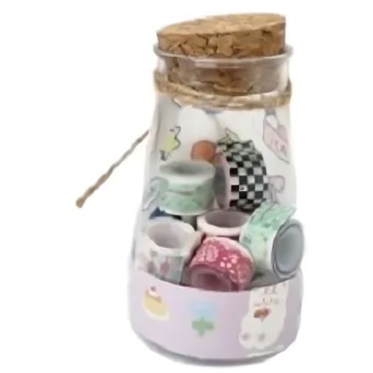 pote com 15 mini fitas adesivas decoradas e cartela de stickers pote com 15 mini fitas adesivas decoradas e cartela de stickers