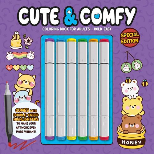 cute & comfy - coloring book for adults - special edition - capa roxa