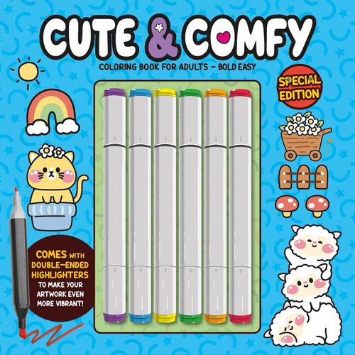 cute & comfy - coloring book for adults - special edition - capa azul