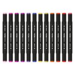 kit caneta marcador ponta dupla 24 cores com estojo carbon line
