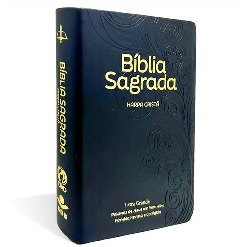bíblia grande - harpa cristã luxo - letra grande floral preta