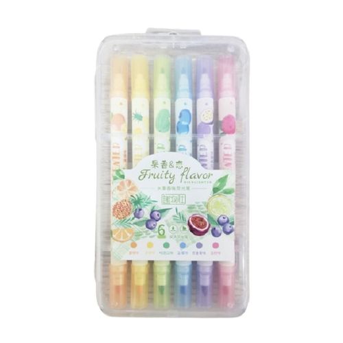 estojo com 6 canetas ponta dupla fruit flavor com aromas