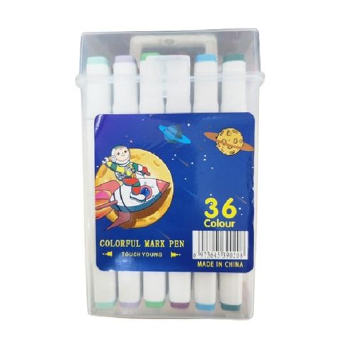 kit canetas ponta dupla 36 colorful mark pen estojo