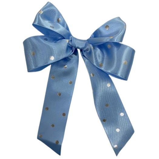 laço duplo pronto de cetim azul claro poá prata laço duplo pronto de cetim azul claro poá prata