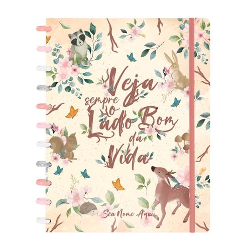 caderno disco 80 folhas grande flex bosque animais florais