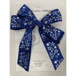 laço duplo pronto de cetim azul com estrelas prata laço duplo pronto de cetim azul com estrelas prata