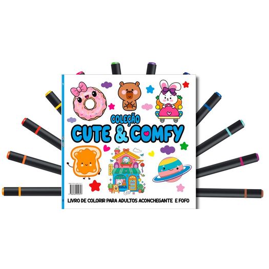 cute e comfy coloring book for adults edição 1 - bold easy - livro de colorir adulto + 12 canetas cute e comfy coloring book for adults edição 1 - bold easy - livro de colorir adulto + 12 canetas