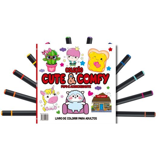 cute e comfy coloring book for adults edição 2 - bold easy - livro de colorir adulto + 12 canetas cute e comfy coloring book for adults edição 2 - bold easy - livro de colorir adulto + 12 canetas