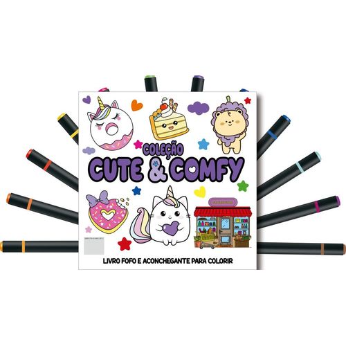 cute e comfy coloring book for adults edição 3 - bold easy - livro de colorir adulto + 12 canetas