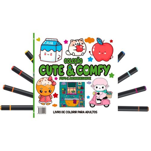 cute e comfy coloring book for adults edição 6 - bold easy - livro de colorir adulto + 12 canetas