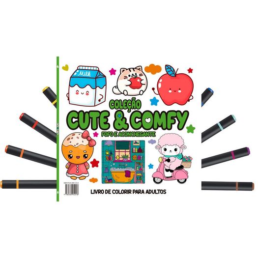 cute e comfy coloring book for adults edição 6 - bold easy - livro de colorir adulto + 12 canetas