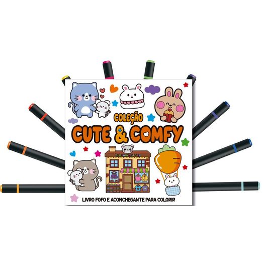 cute e comfy coloring book for adults edição 5 - bold easy - livro de colorir adulto + 12 canetas cute e comfy coloring book for adults edição 5 - bold easy - livro de colorir adulto + 12 canetas