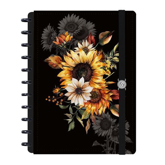 caderno disco 80 folhas grande prime flores girassol preto caderno disco 80 folhas grande prime flores girassol preto