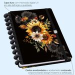 caderno disco 80 folhas grande prime flores girassol preto