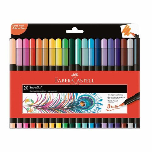 caneta hidrográfica 20 cores ponta pincel brush