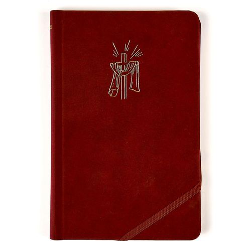 bíblia sagrada slim nvi - luxo - tecido cereja sobre capa dura - com elástico transversal