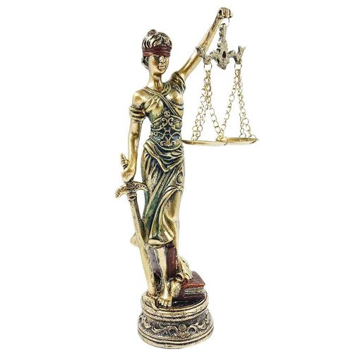 dama da justiça resina dourada 24cm