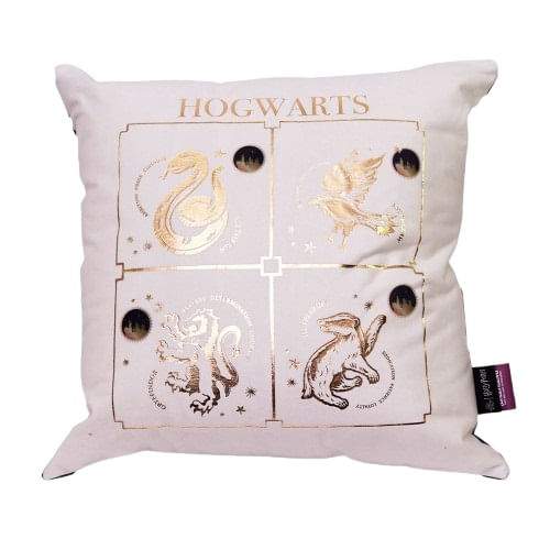 almofada veludo hogwarts casas douradas