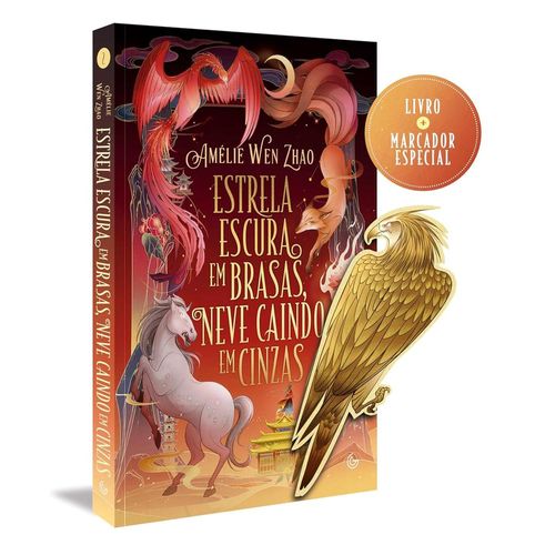 estrela escura em brasas, neve caindo em cinzas