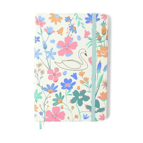 caderneta lagoa cisne floral off white pontado 160 folhas