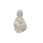 escultura decorativa menina e gato com livro escultura decorativa menina e gato com livro