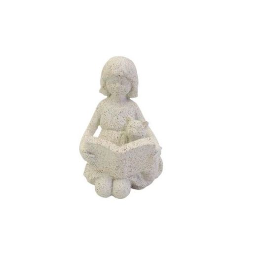 escultura decorativa menina e gato com livro escultura decorativa menina e gato com livro