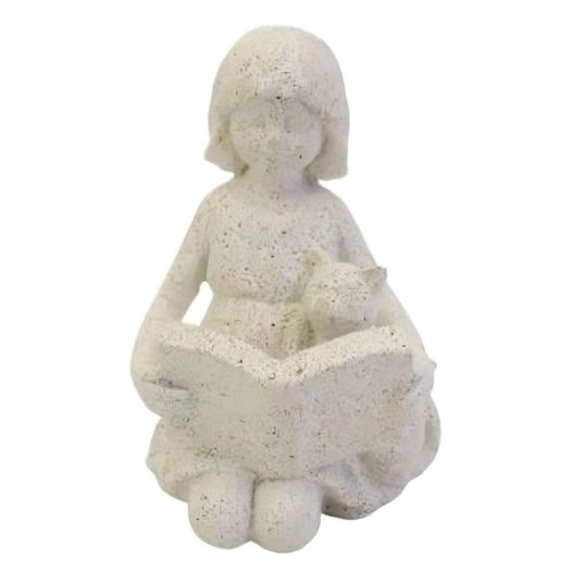 escultura decorativa menina e gato com livro escultura decorativa menina e gato com livro