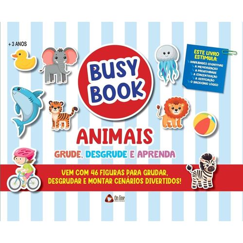 busy book animais grude, desgrude e aprenda