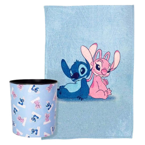 kit manta + balde stitch e angel namorados