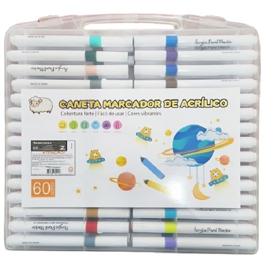 kit caneta marcador acrílico maleta 60 unidades kit caneta marcador acrílico maleta 60 unidades