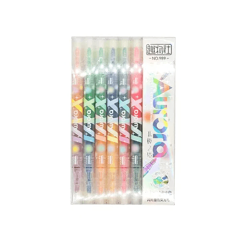 marcador ponta dupla glitter 6 unidades