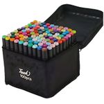 kit caneta marcador ponta dupla 100 cores com bolsa preta