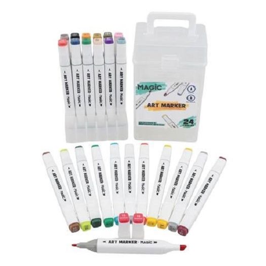 kit caneta marcador ponta dupla 24 cores com estojo kit caneta marcador ponta dupla 24 cores com estojo