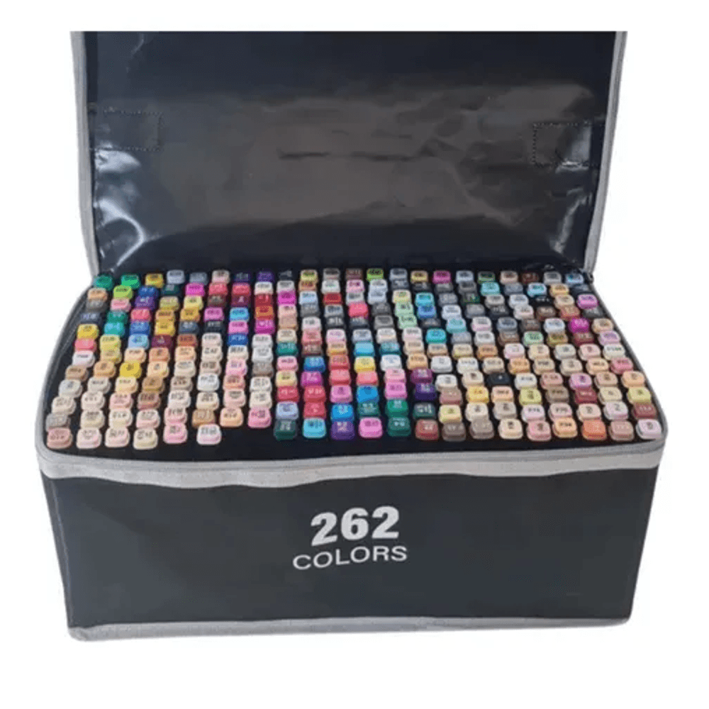 Kit Caneta Marcador Ponta Dupla 262 Cores Com Bolsa Preta