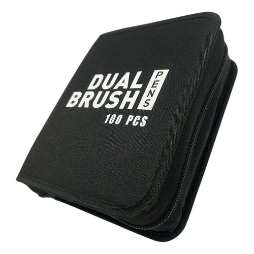 kit caneta marcador dual brush 100 cores com estojo dobrável