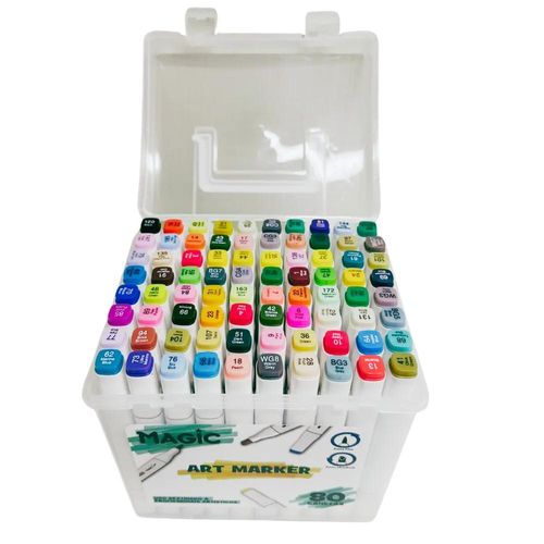 kit caneta marcador ponta dupla 80 cores com estojo magic