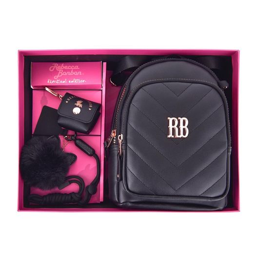 kit mini mochila com case e chaveiro rebecca bonbon