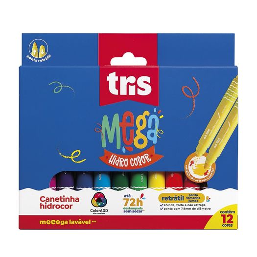 caneta hidrográfica mega retrátil 12 cores tris caneta hidrográfica mega retrátil 12 cores tris