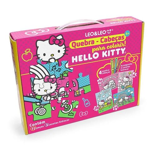 quebra cabeça para colorir hello kitty 72 peças com caneta