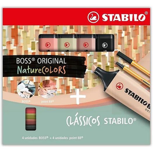 marca texto boss + caneta hidrog - 4+4 - nature colors stabilo marca texto boss + caneta hidrog - 4+4 - nature colors stabilo
