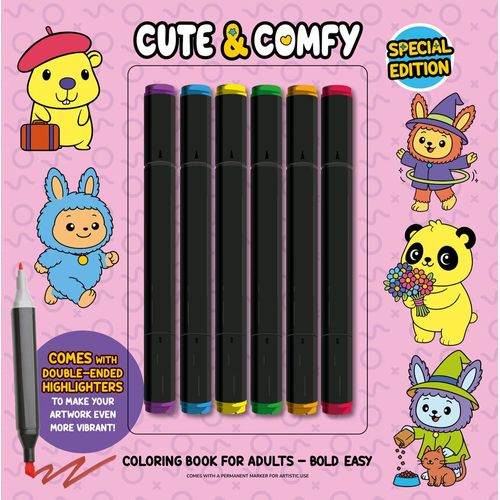 cute e comfy coloring book for adults - special edition - capa rosa