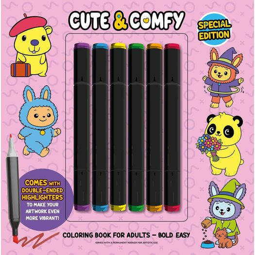 cute e comfy coloring book for adults - special edition - capa rosa