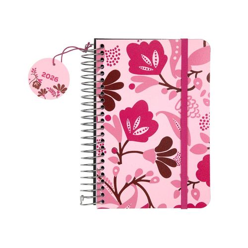 agenda 2026 diária clássica flores preta/creme espiral confetti