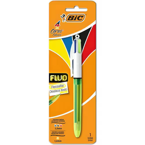 caneta esferográfica 4 cores 1.0mm fluo com ponta 1.6mm